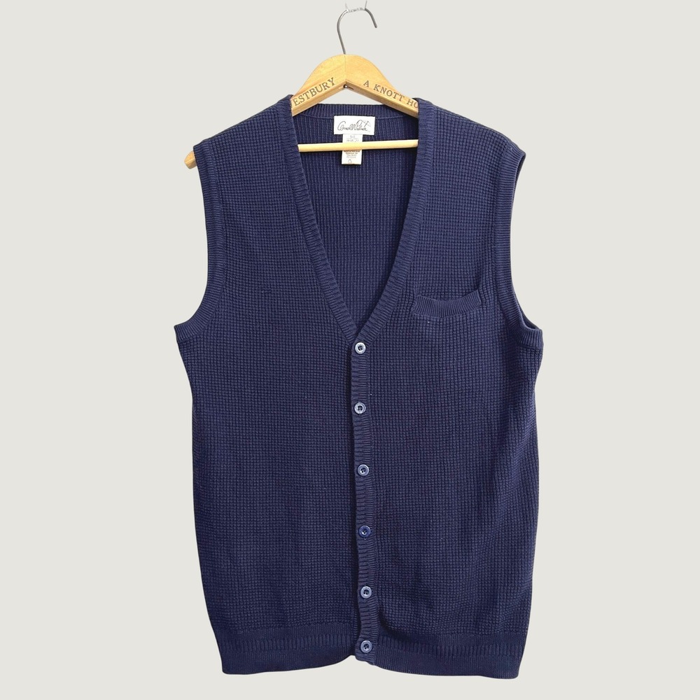 Arnold Palmer Mens Navy Blue Waffle Knit Button Front Cardigan Vest Size S 36